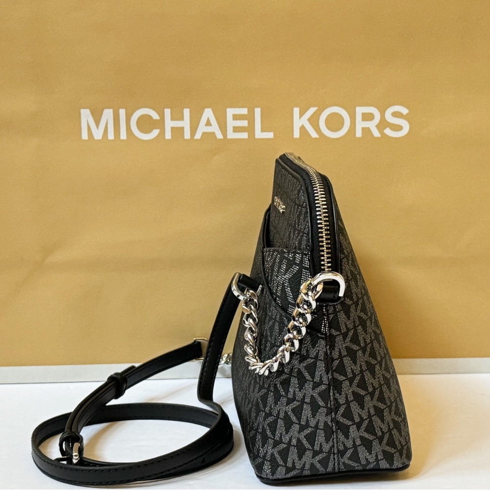 Michael Kors Jet Set Travel Medium Dome Crossbody Bag MK Silver/Black - Picture 6 of 7